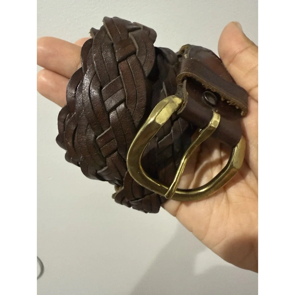 Womens Brown Genuine Leather Braided Belt Brass Buckle Size 40 Argentina 45